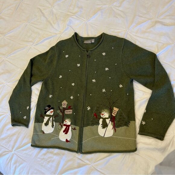 Croft & Barrow Women's Winter Snowman Fleece Zip up Sweater Size Large - Picture 1 of 13